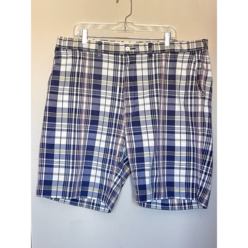 VTG POLO RALPH LAUREN BLUE COTTON PLAID FLAT FRONT SHORTS SIZE 42B / 42 REPAIR